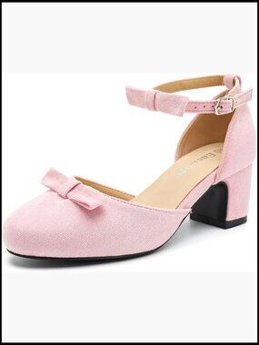 Women's Bow Closed Toe Ankle Strap D'Orsay Low Block Chunky Heels Elegant